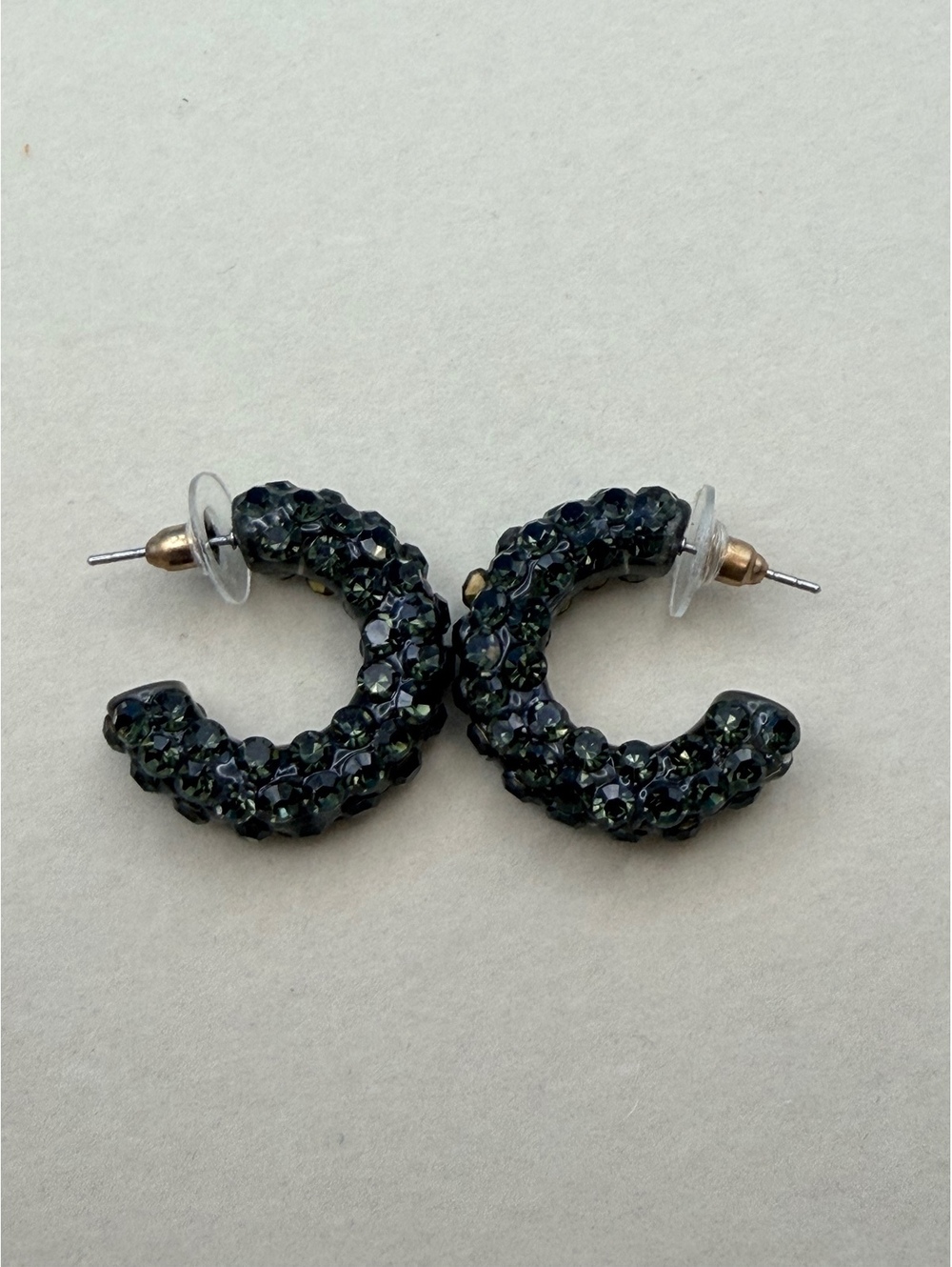 Black rhinestone C hoop earrings
